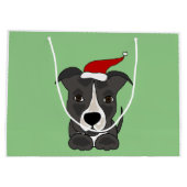 Funny Grey Pitbull in Santa Hat-kerstkunst Large Cadeautasje (Achterkant)