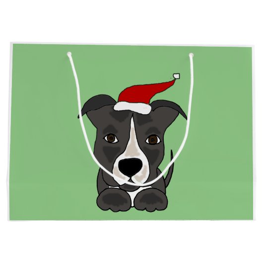 Funny Grey Pitbull in Santa Hat-kerstkunst Large Cadeautasje (Achterkant)