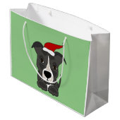 Funny Grey Pitbull in Santa Hat-kerstkunst Large Cadeautasje (Achterkant Gekanteld)