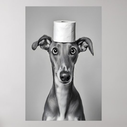Funny Greyhound Bathroom Art Print, Toilet Paper Poster (Voorkant)