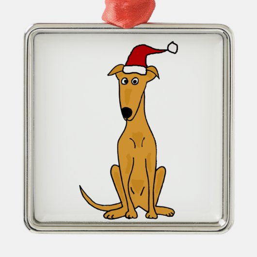 Funny Greyhound Dog in Santa Hat-kerstkunst Metalen Ornament (Voorkant)