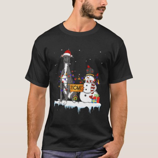 Funny Greyhound Dog Kerstmis Snowman Xmas lampjes T-shirt (Voorkant)