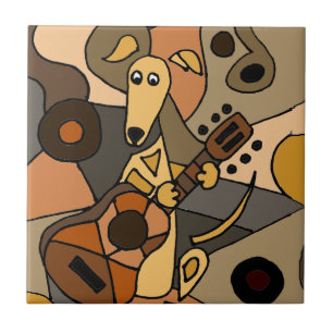Funny Greyhound Dog Speling Guitar Abstract Tegeltje