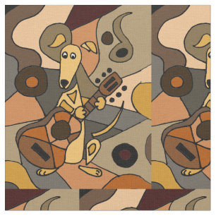 Funny Greyhound Dog Spelling Guitar Abstract Fabri Stof