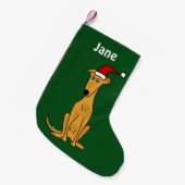 Funny Greyhound in Santa Hat-kerststopping Kleine Kerstsok (Voorkant (Hangend))