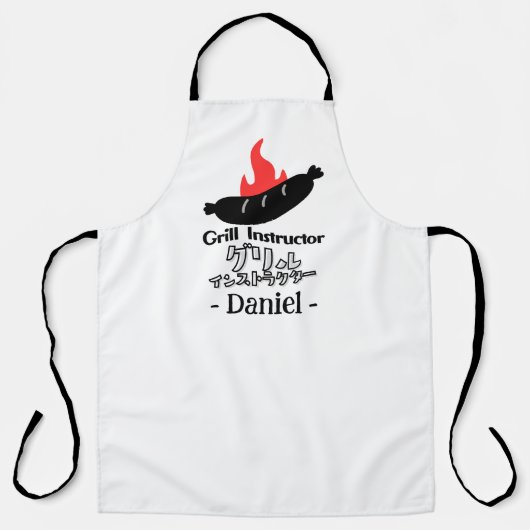 Funny Grill Instructor BBQ Sausage Bold Black Schort (Voorkant)