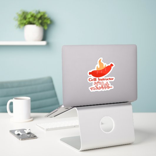 Funny Grill Instructor BBQ Sausage Typography Sticker (Laptop op bureau)