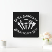 Funny Grill Sargeant’ – BBQ Gift voor Mannen Zwart Vierkante Klok (Huis)