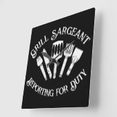 Funny Grill Sargeant’ – BBQ Gift voor Mannen Zwart Vierkante Klok (Hoek)