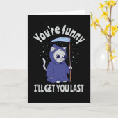 Funny Grim Reaper Cat Halloween Costume Kaart (Gele Bloem)