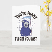 Funny Grim Reaper Cat Halloween Costume Kaart (Gele Bloem)