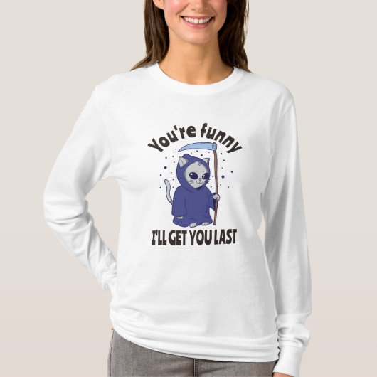 Funny Grim Reaper Cat Halloween Costume T-shirt (Voorkant)