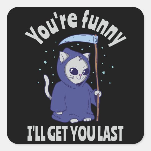 Funny Grim Reaper Cat Halloween Costume Vierkante Sticker (Voorkant)