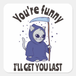 Funny Grim Reaper Cat Halloween Costume Vierkante Sticker