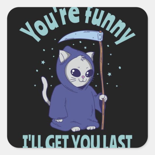 Funny Grim Reaper Cat Halloween Costume Vierkante Sticker (Voorkant)