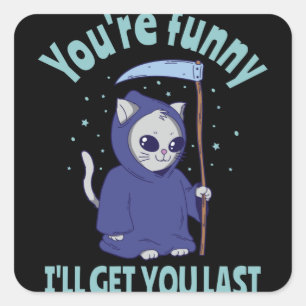 Funny Grim Reaper Cat Halloween Costume Vierkante Sticker