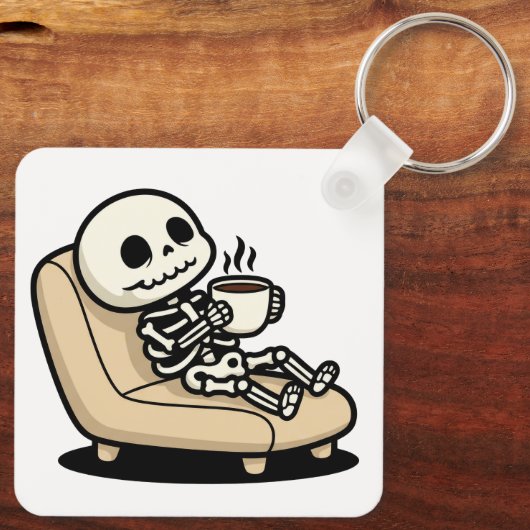 Funny Grim Reaper Drinking Coffee | "Dead Inside"  Sleutelhanger (Achterkant)