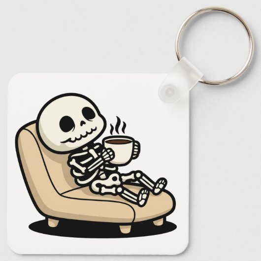 Funny Grim Reaper Drinking Coffee | "Dead Inside"  Sleutelhanger (Achterkant)