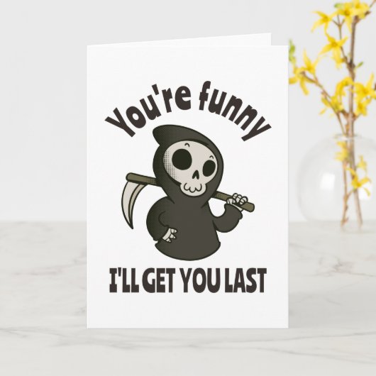 Funny Grim Reaper Skeleton Halloween Costume Kaart (Gele Bloem)