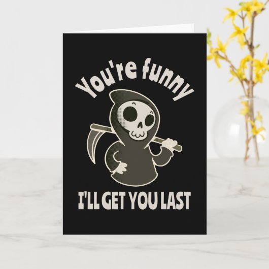 Funny Grim Reaper Skeleton Halloween Costume Kaart (Gele Bloem)