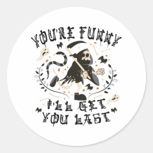 Funny Grim Reaper Skeleton Halloween Costume Ronde Sticker