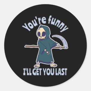 Funny Grim Reaper Skeleton Halloween Costume Ronde Sticker