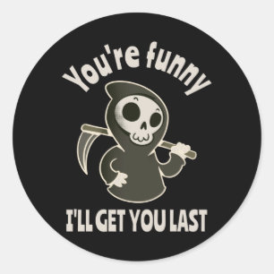 Funny Grim Reaper Skeleton Halloween Costume Ronde Sticker