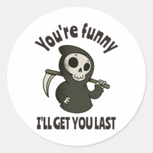 Funny Grim Reaper Skeleton Halloween Costume Ronde Sticker