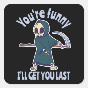 Funny Grim Reaper Skeleton Halloween Costume Vierkante Sticker