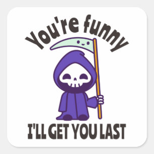 Funny Grim Reaper Skeleton Halloween Costume Vierkante Sticker