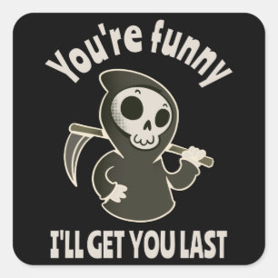 Funny Grim Reaper Skeleton Halloween Costume Vierkante Sticker