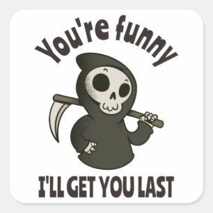 Funny Grim Reaper Skeleton Halloween Costume Vierkante Sticker