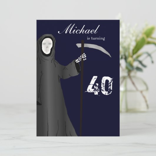 Funny Grim Reaper uitnodiging van Birthday Party (Staand voorkant)