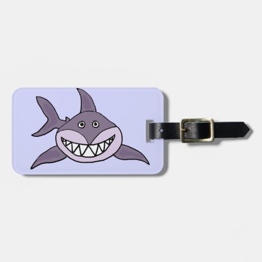 Funny Grinning Gray Shark Cartoon Bagagelabel (Voorkant horizontaal)
