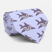 Funny Grinning Gray Shark Cartoon Stropdas (Opgerold)