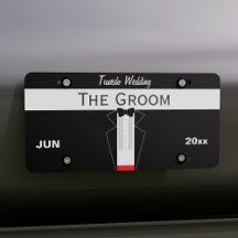 Funny Groom Black Tuxedo Wedding Car License Bord