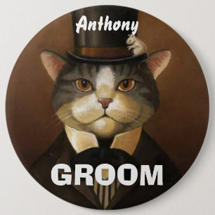 Funny groomkat ronde button 6,0 cm