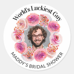 Funny Groom's Face Bachelorette Bright Floral Ronde Sticker