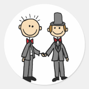 Funny Grooms Gay Huwelijk Cartoon Ronde Sticker