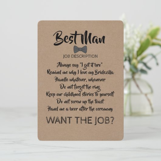 Funny Groomsman of Best Man Job Voorstel Kaart (Staand voorkant)
