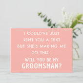 Funny Groomsman voorstel Kaart | Pastel perzik Kaa (Staand voorkant)