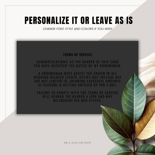 Funny Groomsman Voorstel Man Kaart Zwart op Zwart Contactkaartje