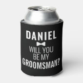 Funny Groomsman Wedding Bro Voorstel Zwarte Beer Blikjeskoeler (Blikje Voorkant)