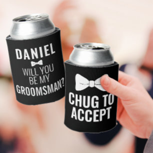 Funny Groomsman Wedding Bro Voorstel Zwarte Beer Blikjeskoeler