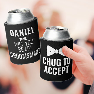 Funny Groomsman Wedding Bro Voorstel Zwarte Beer Blikjeskoeler