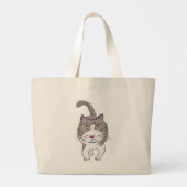Funny Grouch Cat Friend Artsy Doodle Grote Tote Bag (Achterkant)