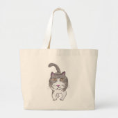 Funny Grouch Cat Friend Artsy Doodle Grote Tote Bag (Voorkant)