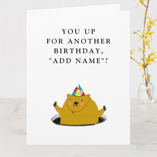 Funny Groundhog Day Birthday Kaart (Gele Bloem)