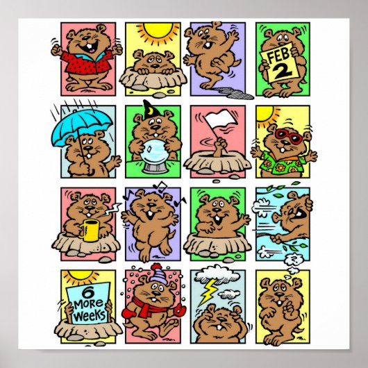 Funny Groundhog Day Cartoons Poster (Voorkant)