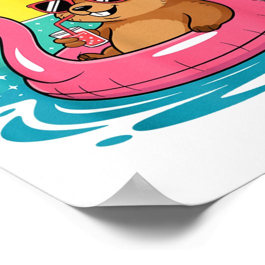 Funny Groundhog Hawaiian Flamingo Float Beach Summ Poster (Hoek)